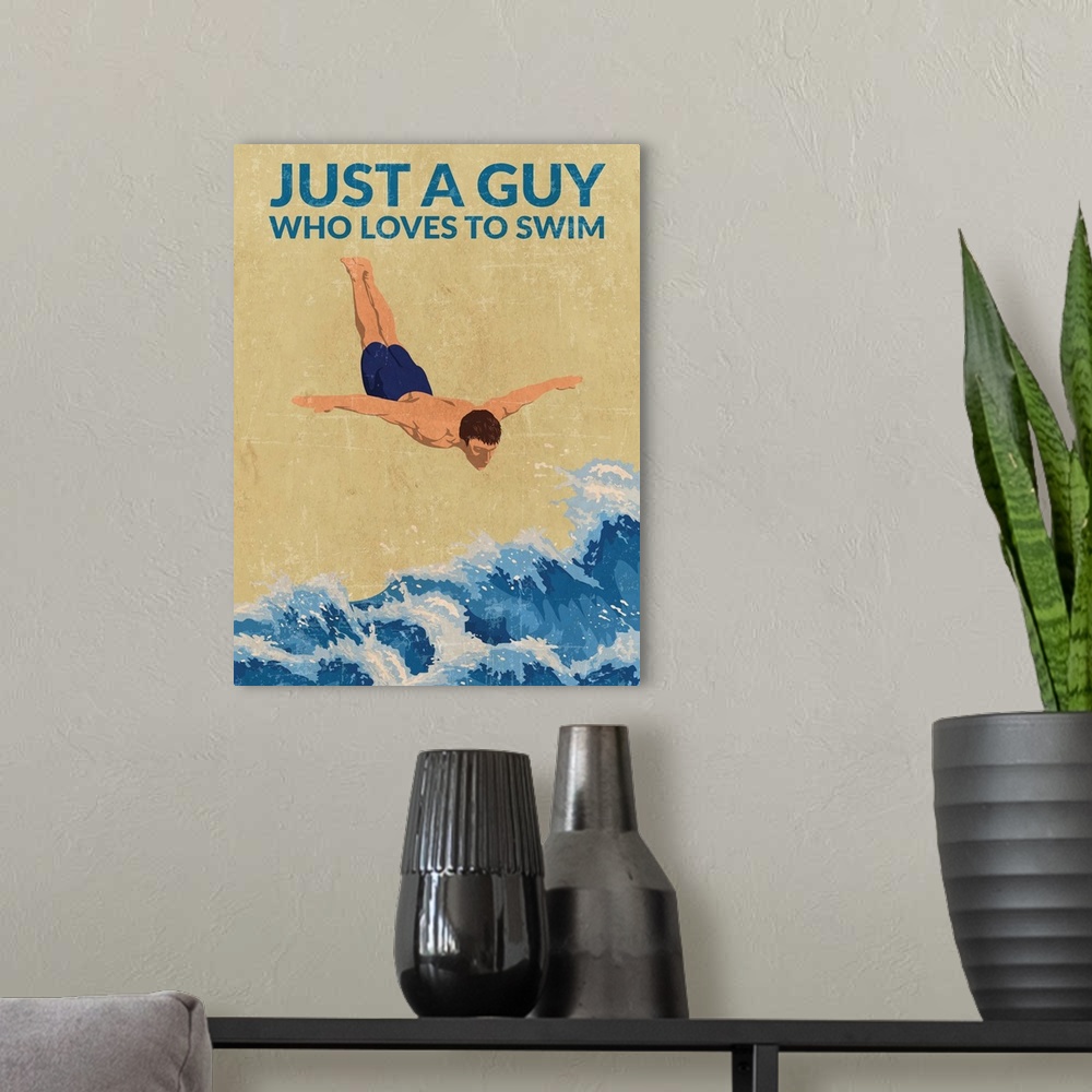 A modern room featuring Just A Guy Who Loves To Swim (Blue)