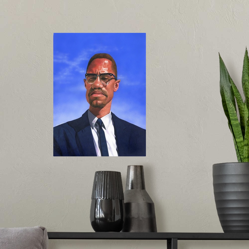 A modern room featuring Malcolm X