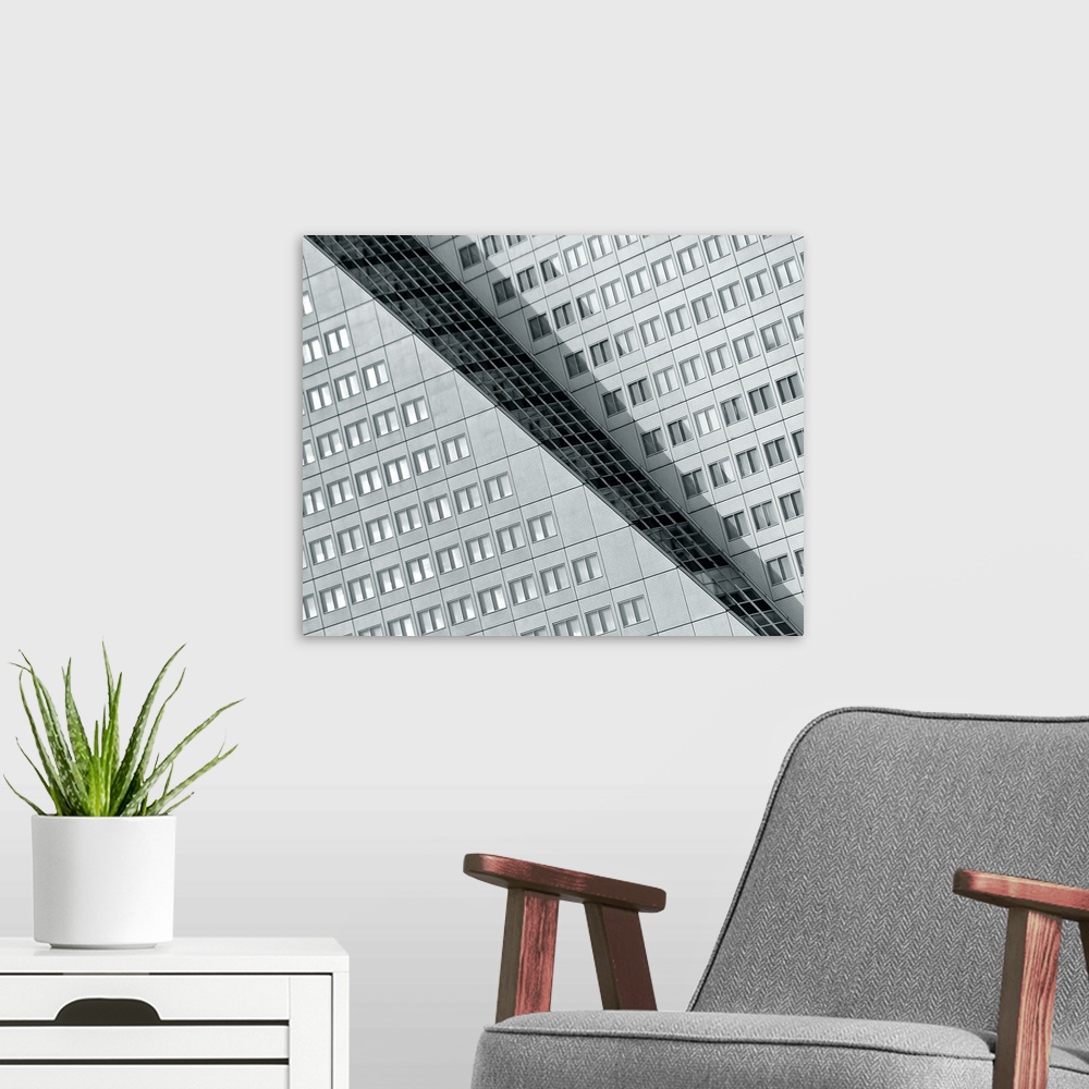 A modern room featuring Abstract architectural photo of a building in Rotterdam, Netherlands.