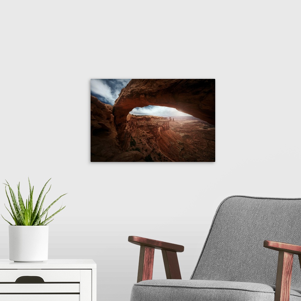 A modern room featuring Mesa Arch