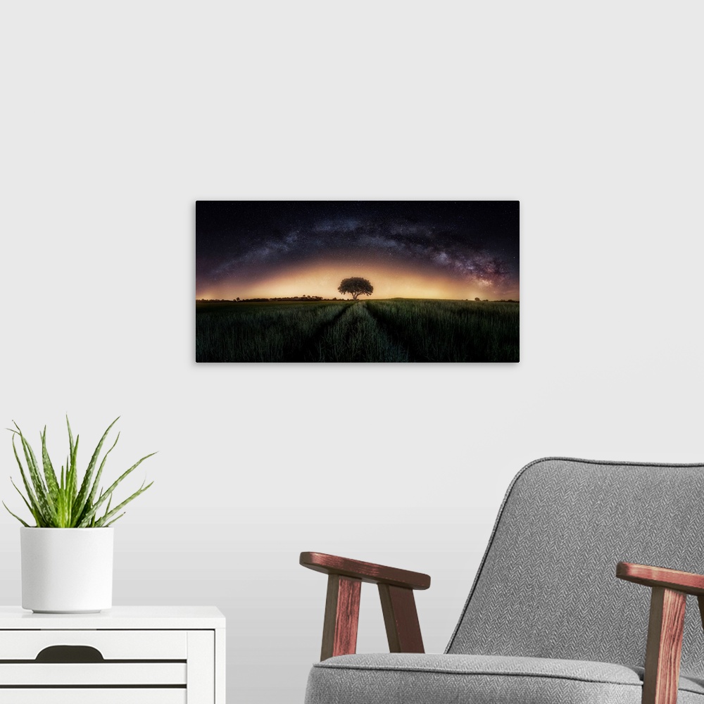 A modern room featuring Milky Way Over Lonely Tree
