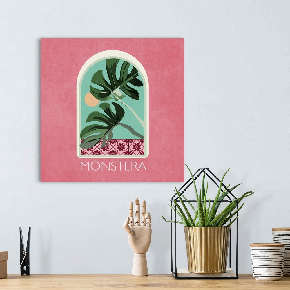 A bohemian room featuring Monstera