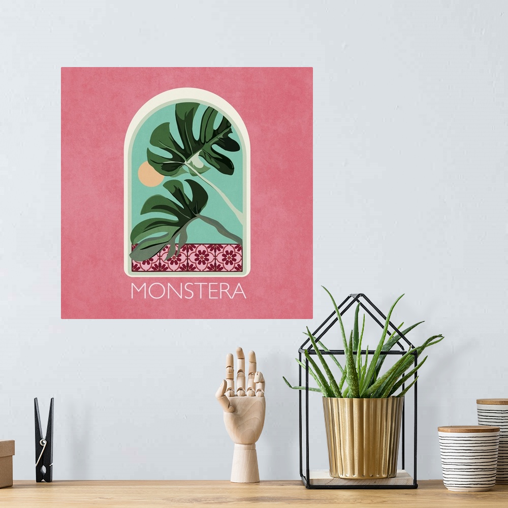 A bohemian room featuring Monstera