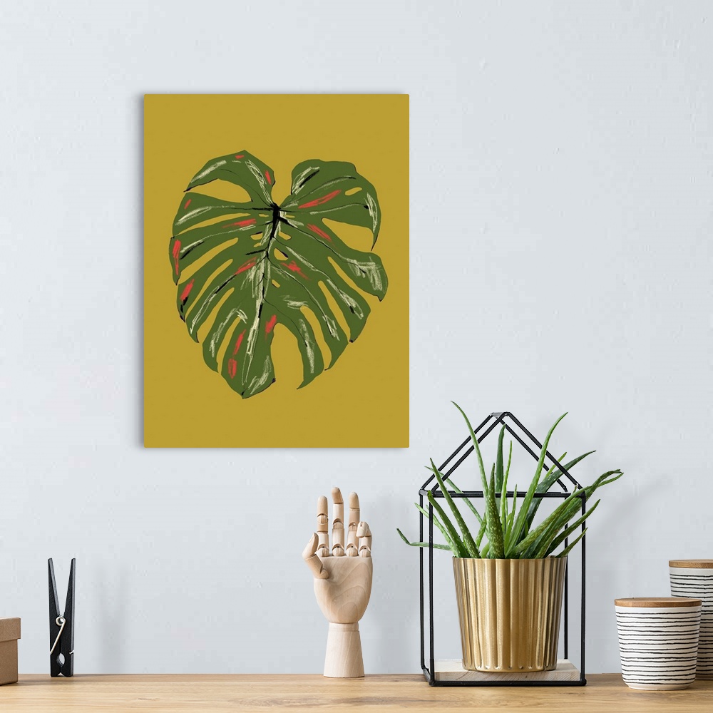 A bohemian room featuring Monstera Leaf In Green