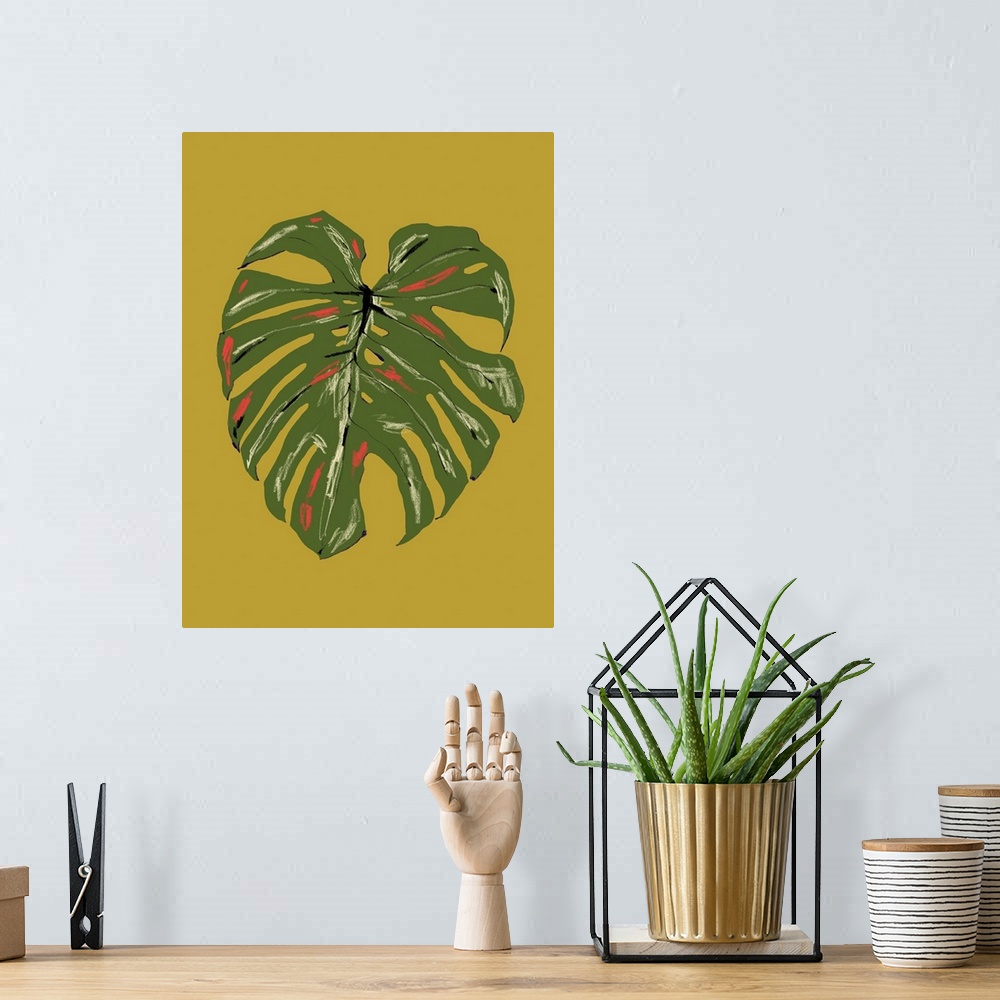 A bohemian room featuring Monstera Leaf In Green
