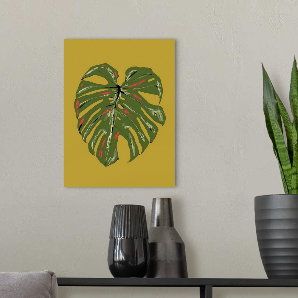 A modern room featuring Monstera Leaf In Green