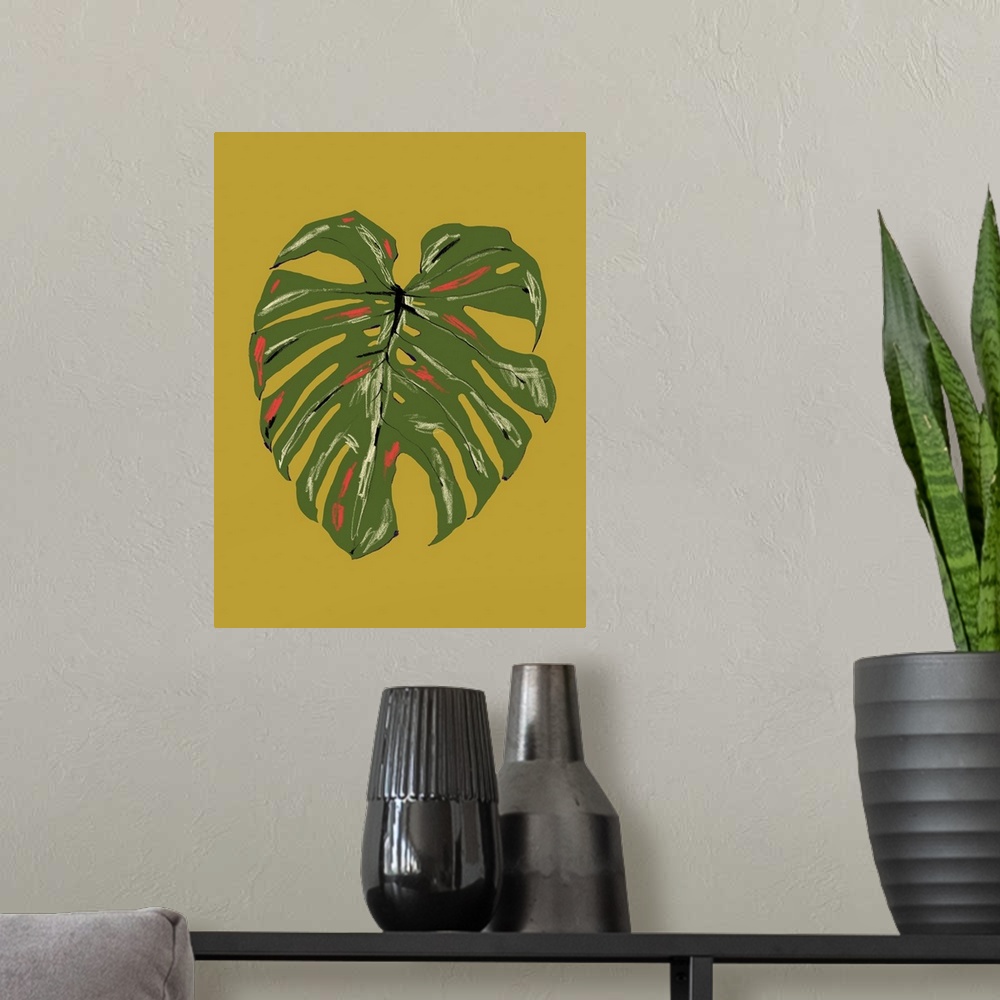 A modern room featuring Monstera Leaf In Green