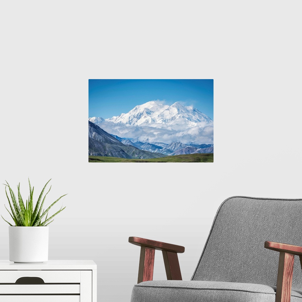 A modern room featuring Mt. Denali - Alaska 20,310'