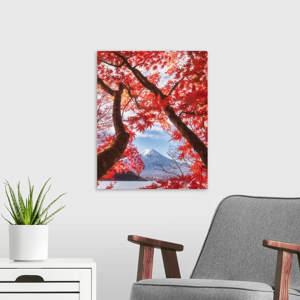 A modern room featuring Mt. Fuji In The Autumn Leaves
