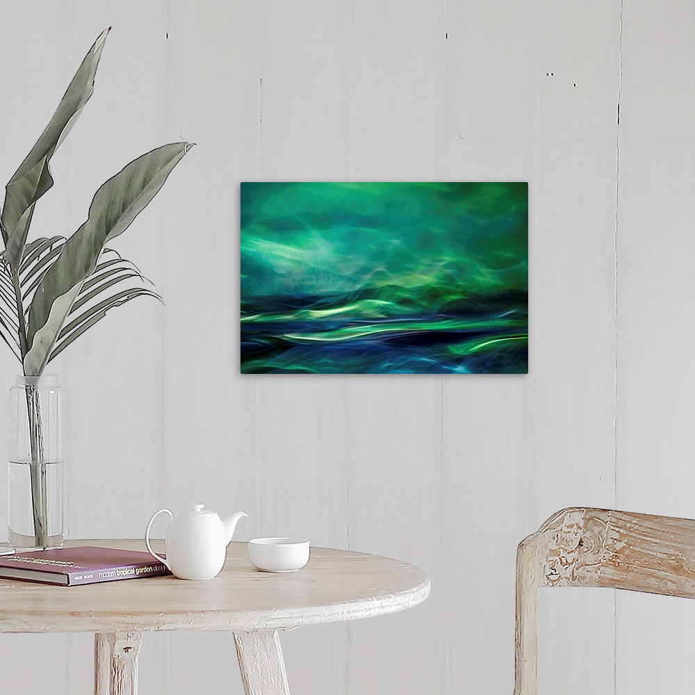 A farmhouse room featuring Fine art abstract photograph of a green toned colorscape.