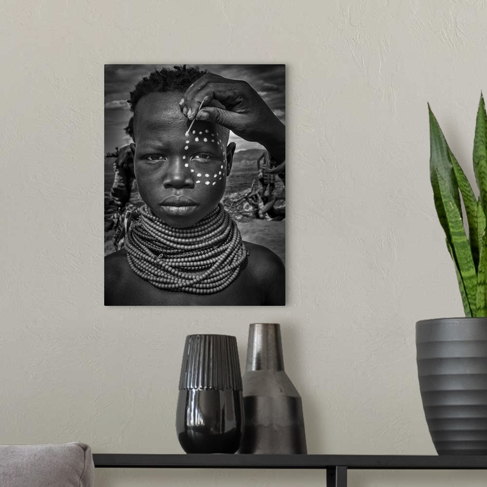 A modern room featuring Painting The Face Of A Karo Tribe Girl (Omo Valley-Ethiopia)