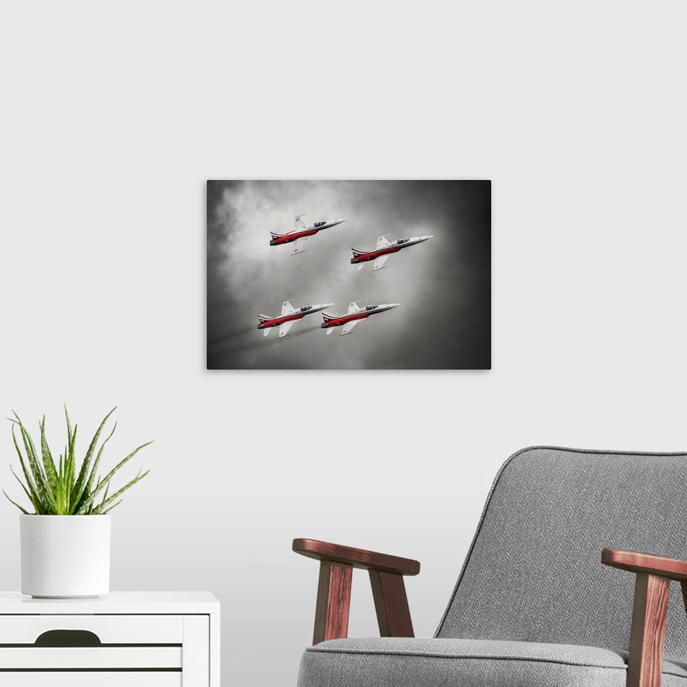 A modern room featuring Patrouille Suisse