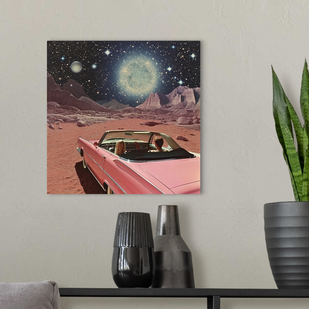 A modern room featuring Pink Vintage Car In Space 2