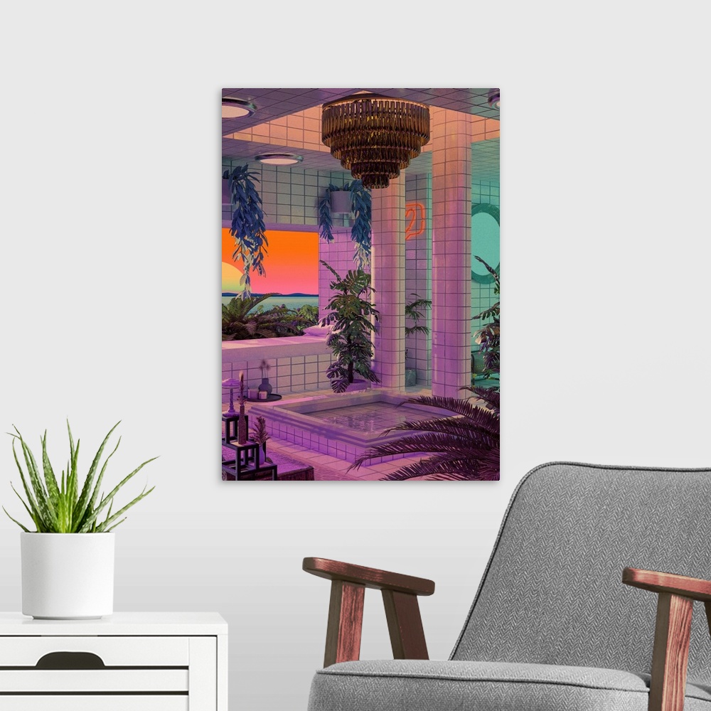 A modern room featuring Purple Haze
