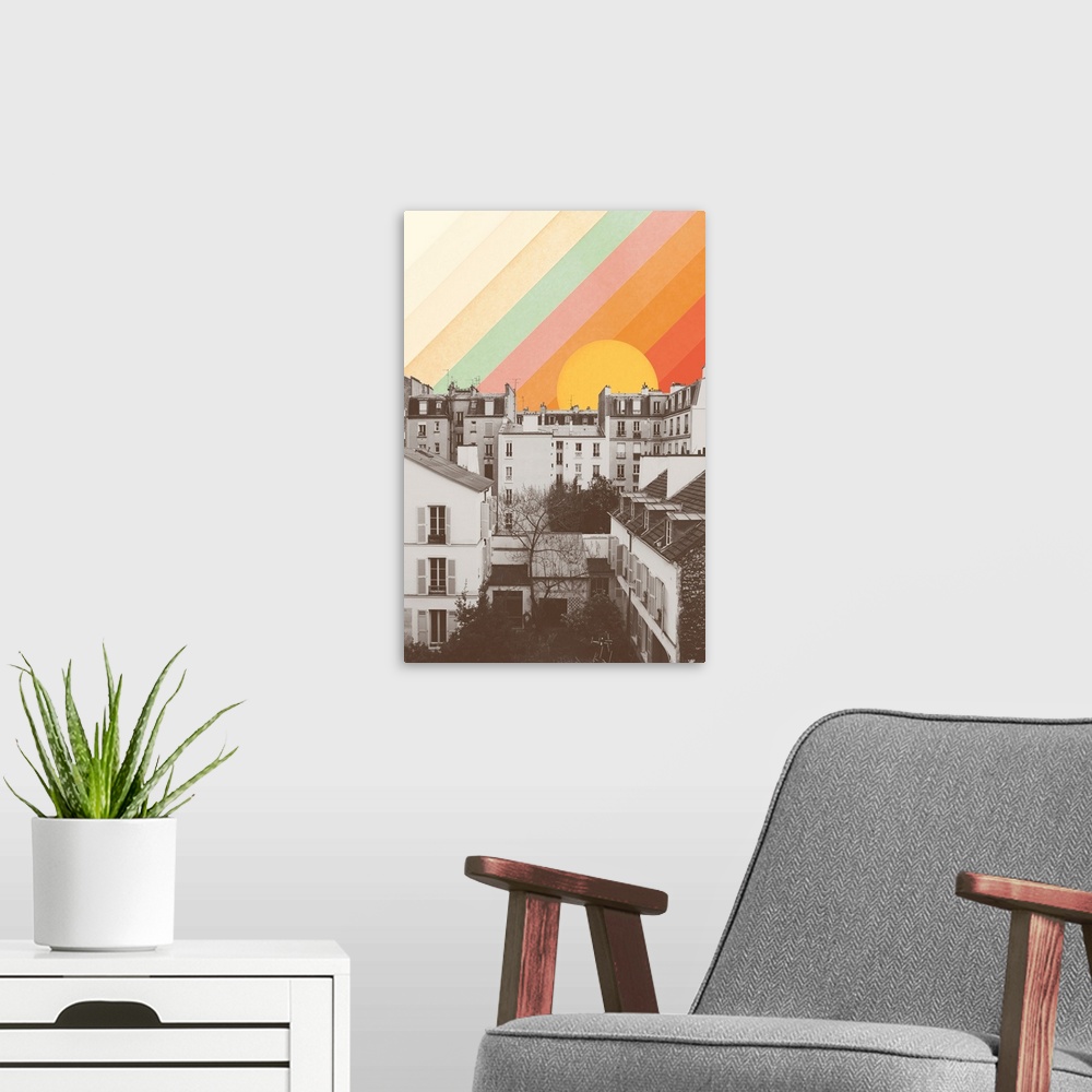 A modern room featuring Rainbow Sky Above Paris