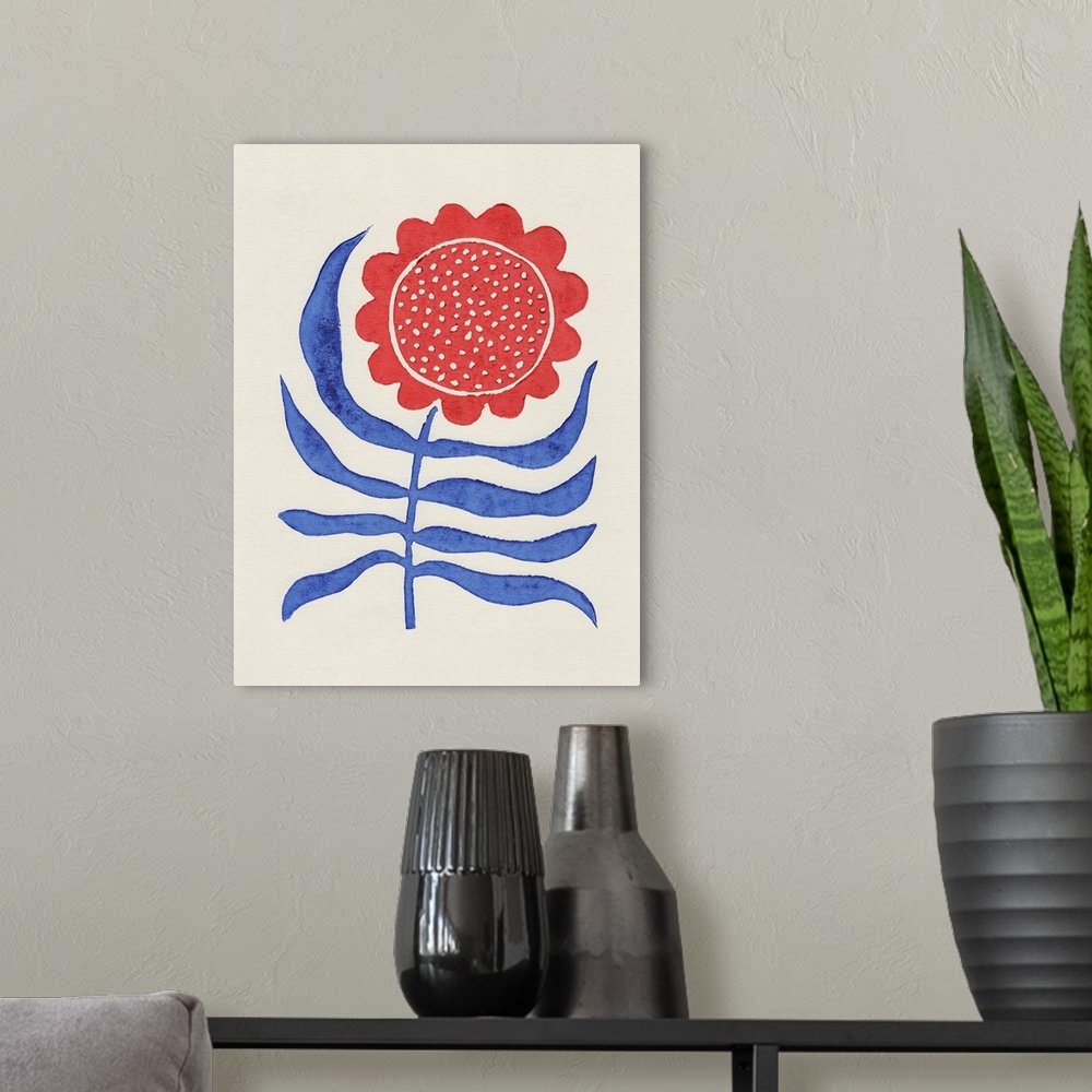 A modern room featuring Red Flower / Lino Print