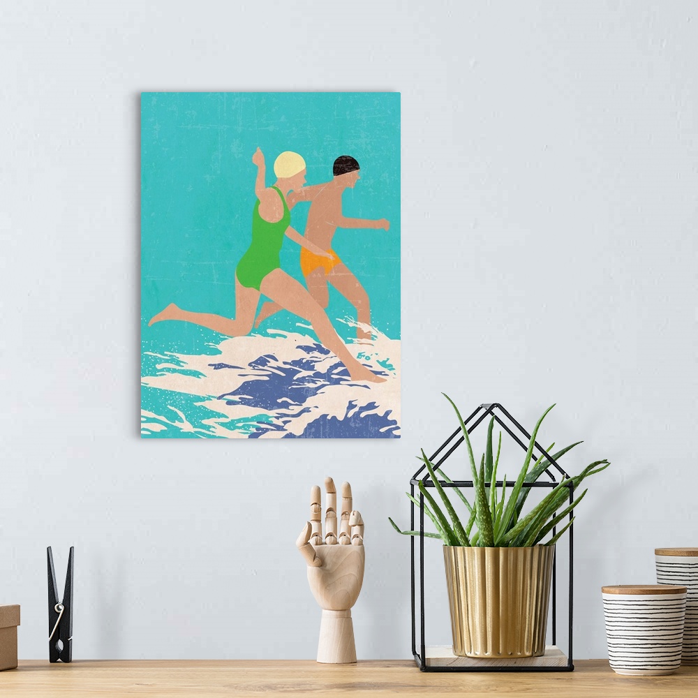 A bohemian room featuring Running Swimmers (Blue)
