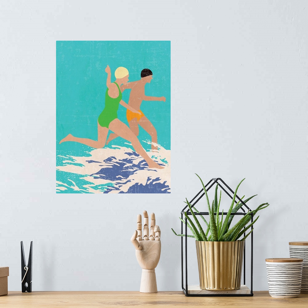 A bohemian room featuring Running Swimmers (Blue)