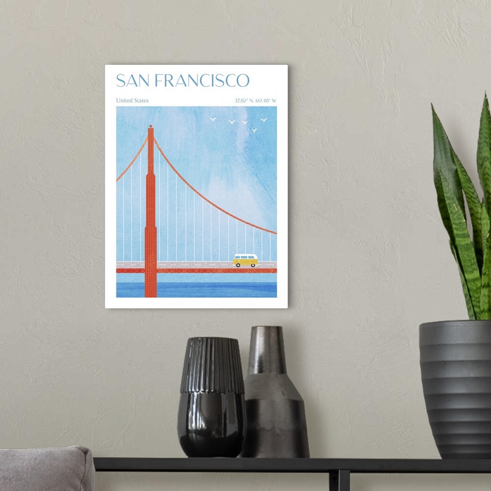 A modern room featuring San Francisco, Golden Gate Bridge