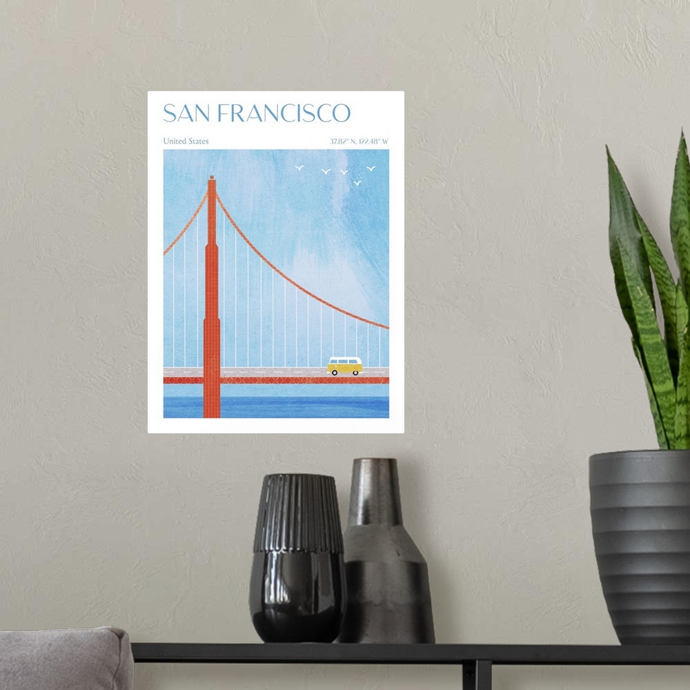 A modern room featuring San Francisco, Golden Gate Bridge