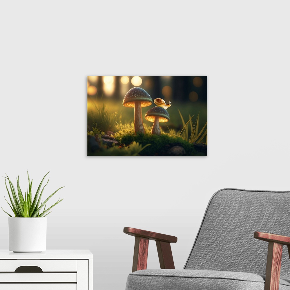 A modern room featuring Snail With Mushroom