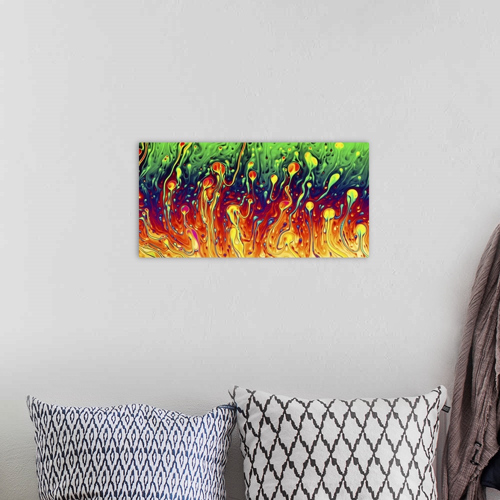 A bohemian room featuring Abstract image of soap bubbles with enhanced rainbow colors.