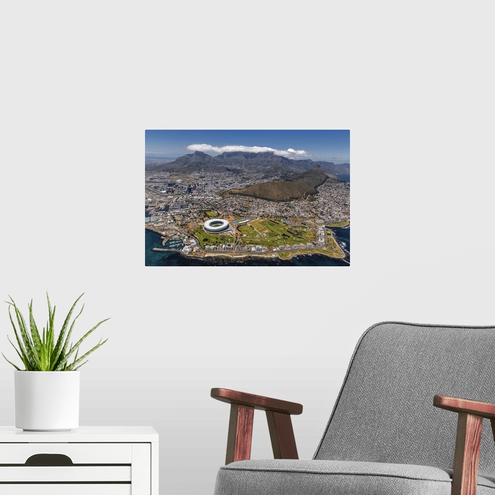 A modern room featuring Aerial view of Cape town in South Africa, Africa.