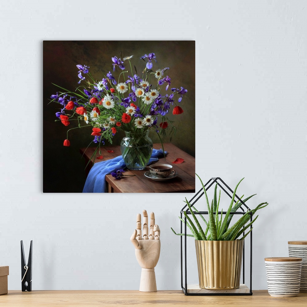 A bohemian room featuring Still Life With Meadow Flowers