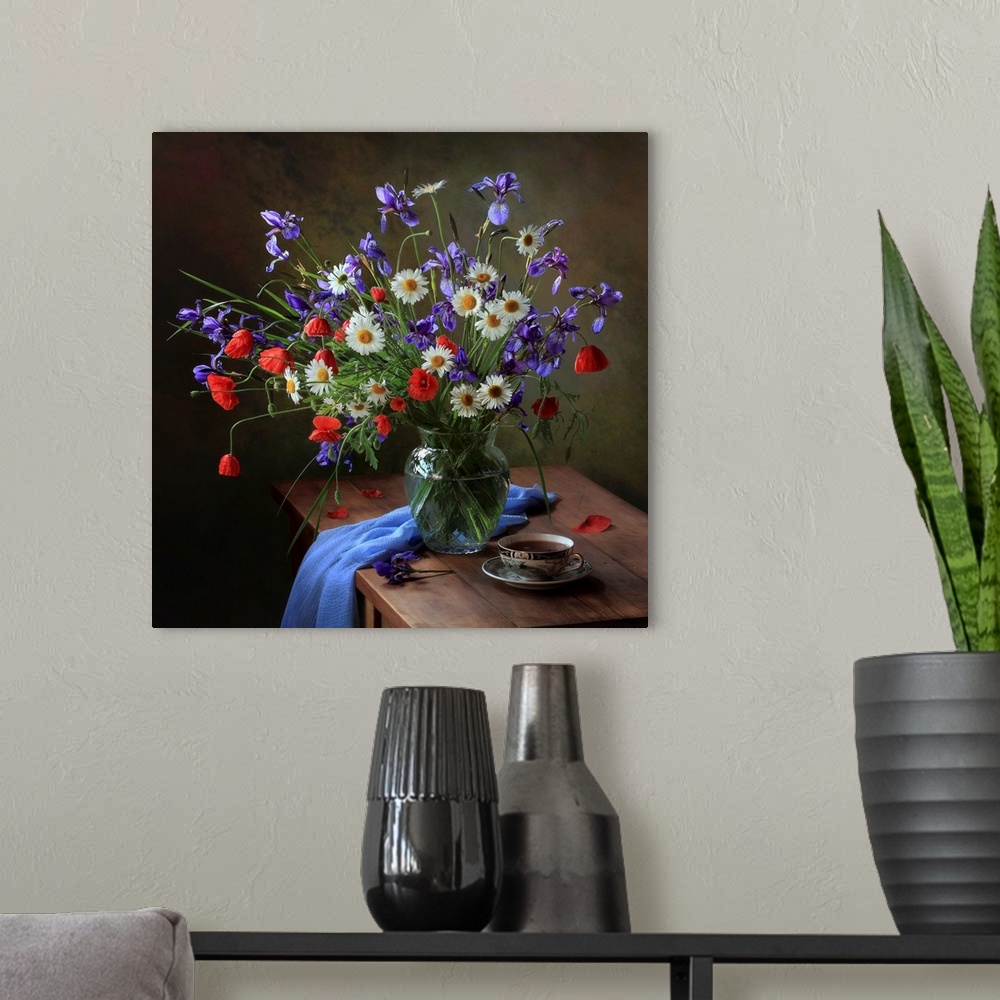 A modern room featuring Still Life With Meadow Flowers