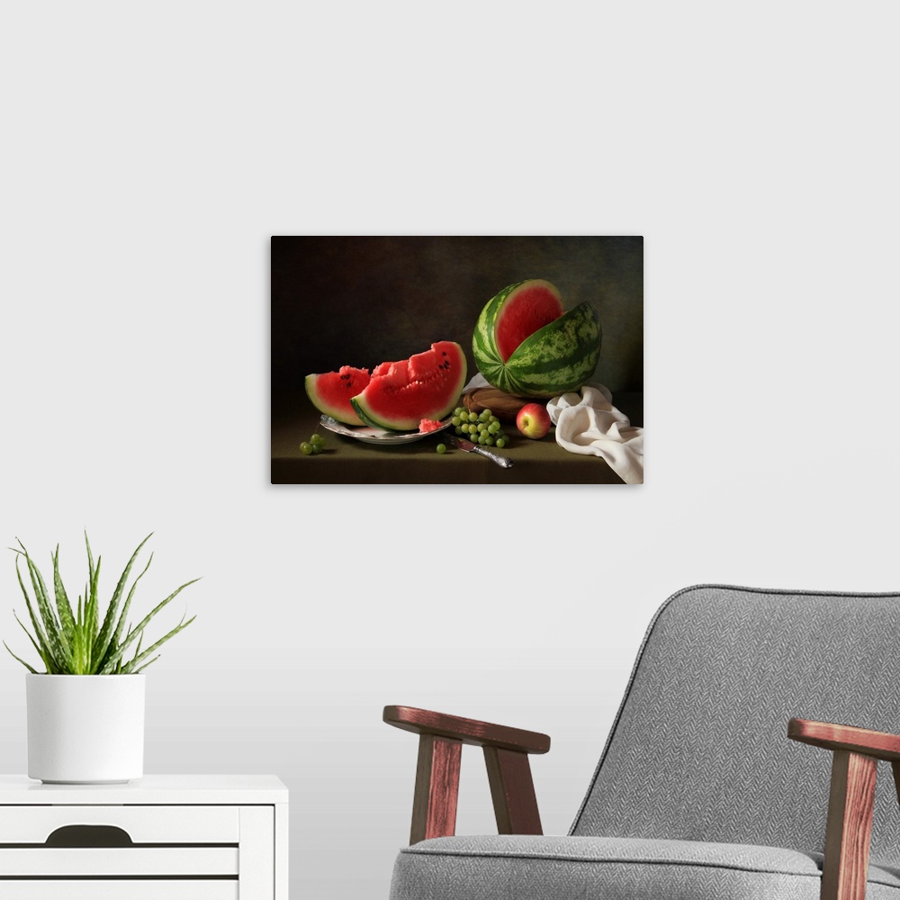 A modern room featuring Still Life With Watermelon and Grapes