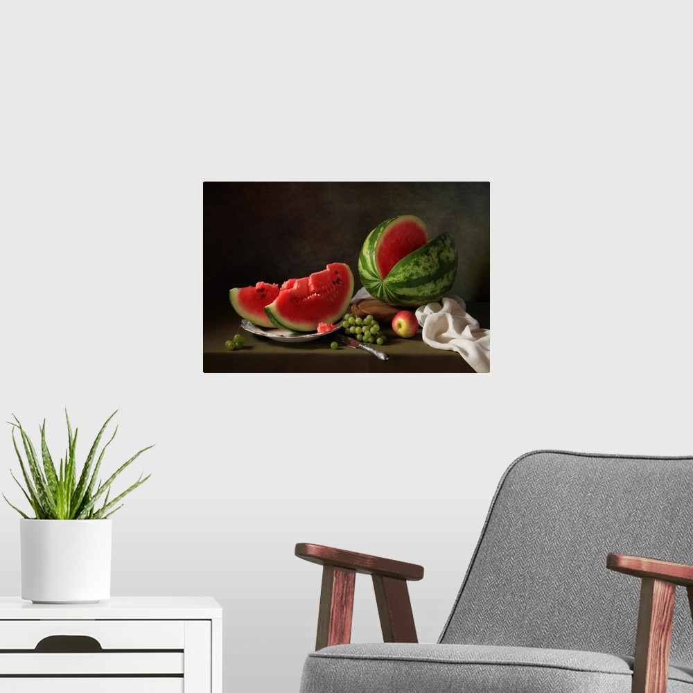 A modern room featuring Still Life With Watermelon and Grapes