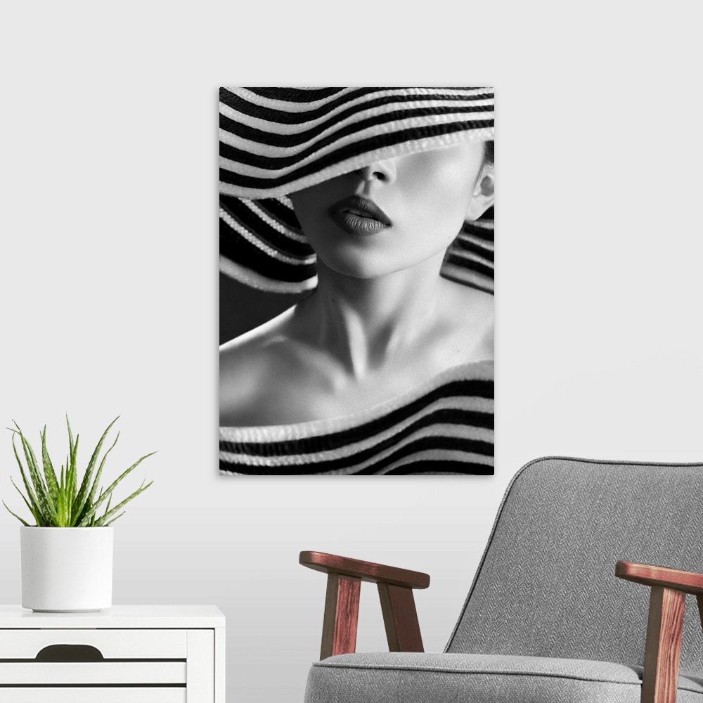 A modern room featuring Stripes and Lips