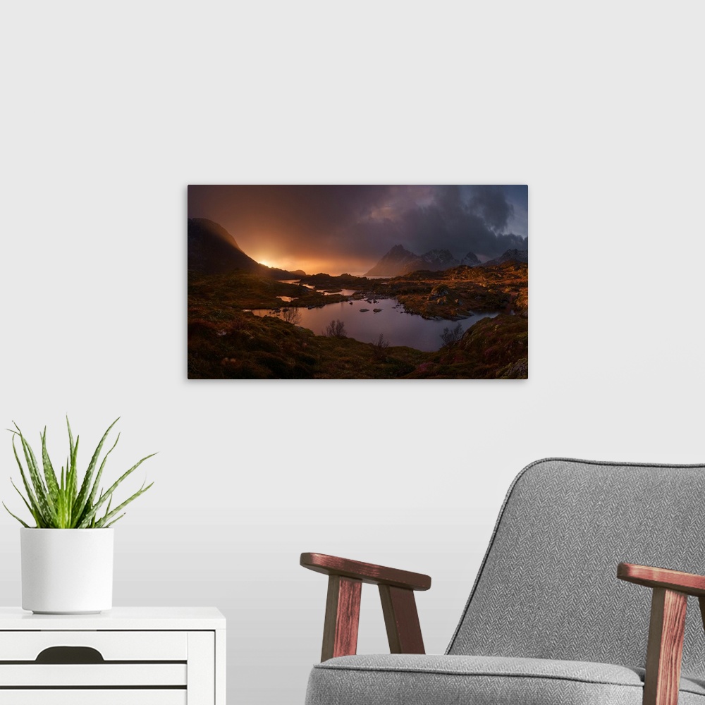 A modern room featuring Sunrise Over Lofoten