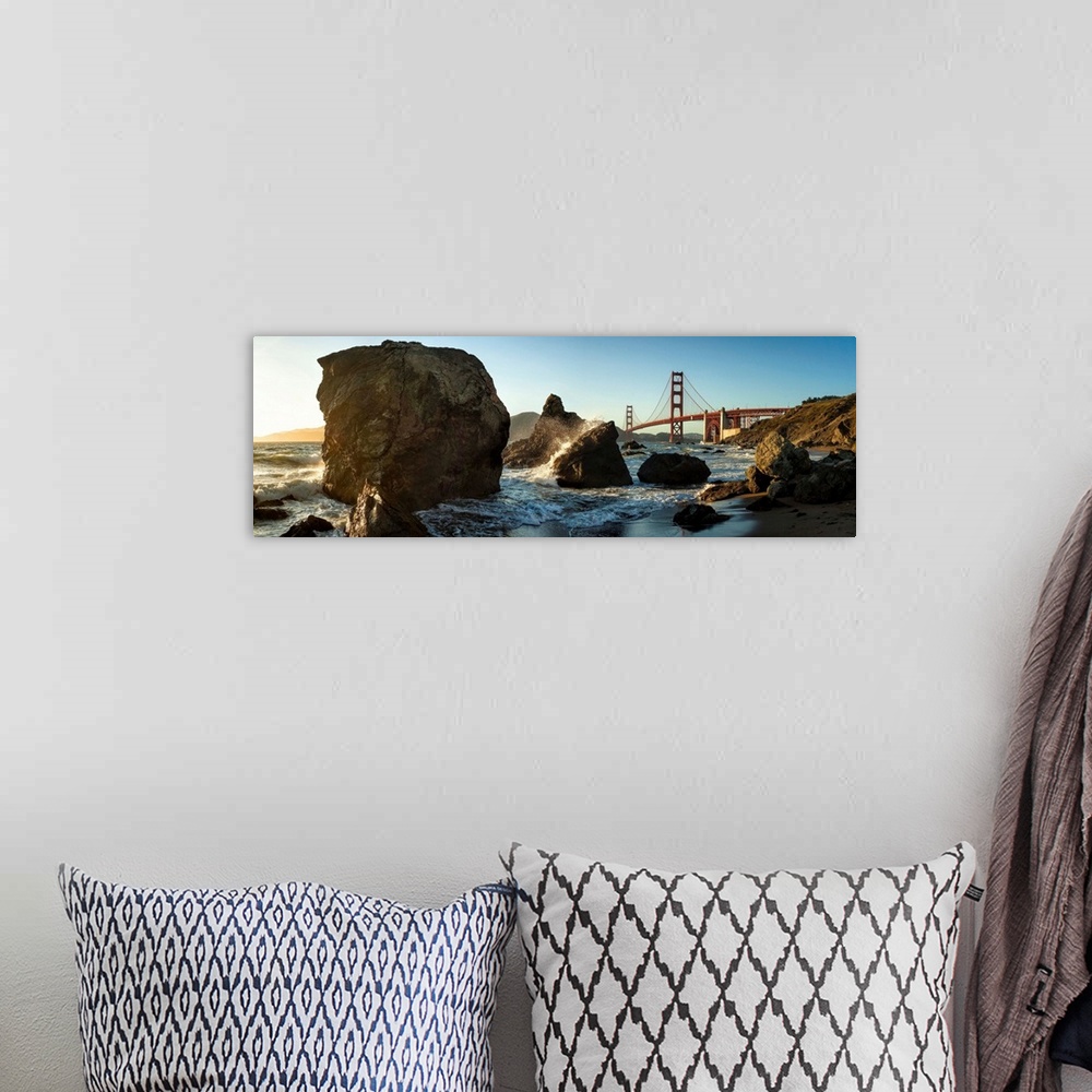 A bohemian room featuring A rocky coastline view of the Golden Gate Bridge in San Francisco, California.