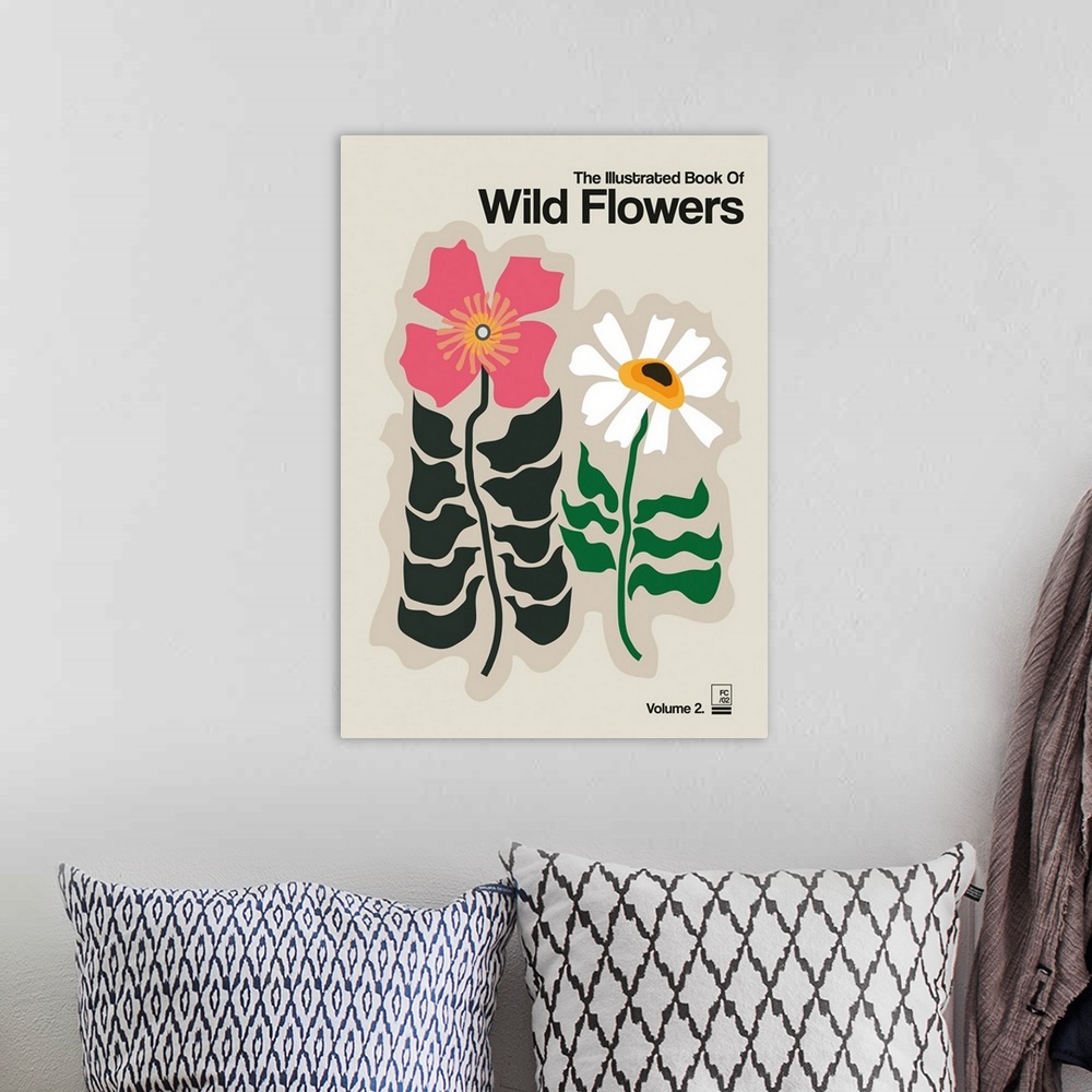 A bohemian room featuring The Illustrated Book Of Wild Flowers Vol. 2 Grey