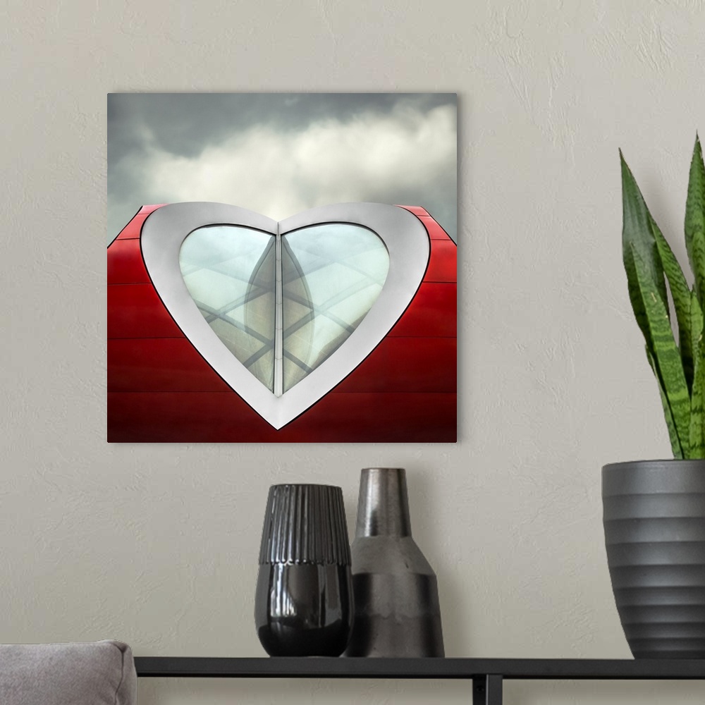 A modern room featuring Photograph of architecture forming together to create a heart shape.