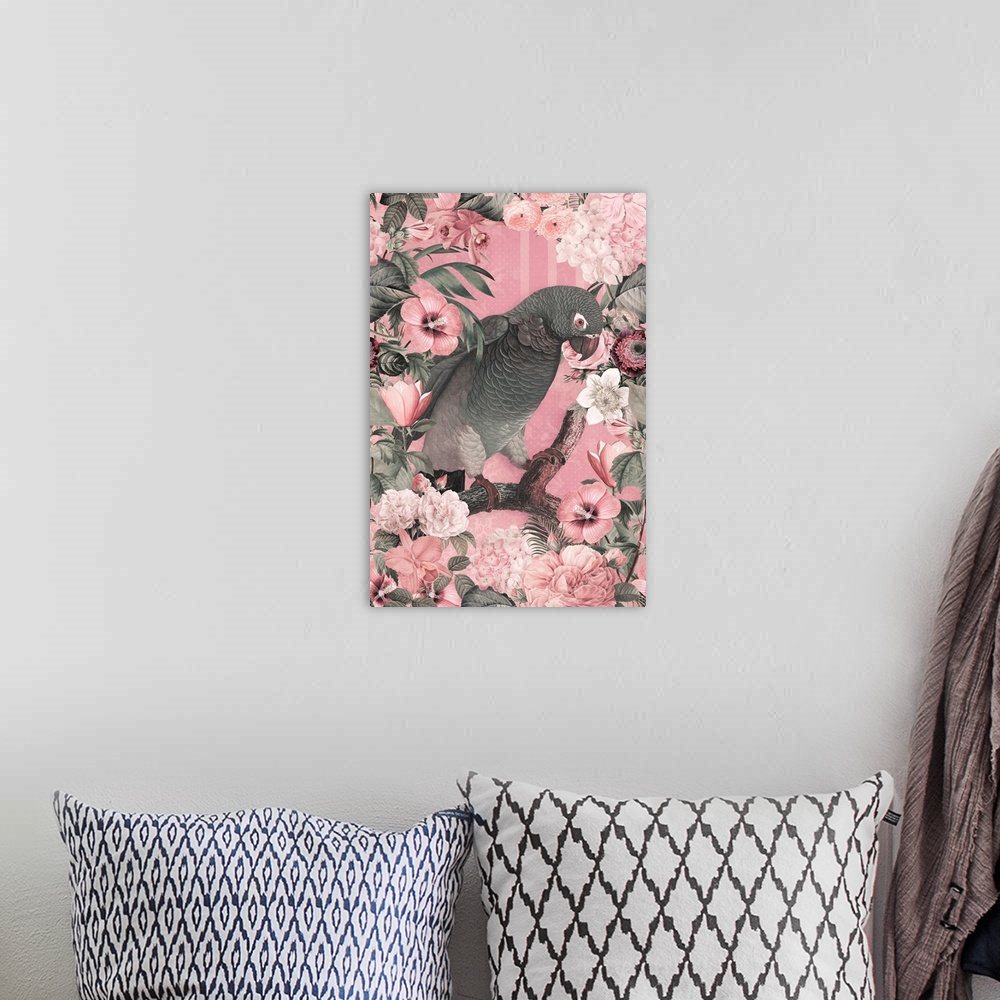 A bohemian room featuring The Parrots Paradise Garden 3 Pastel Pink