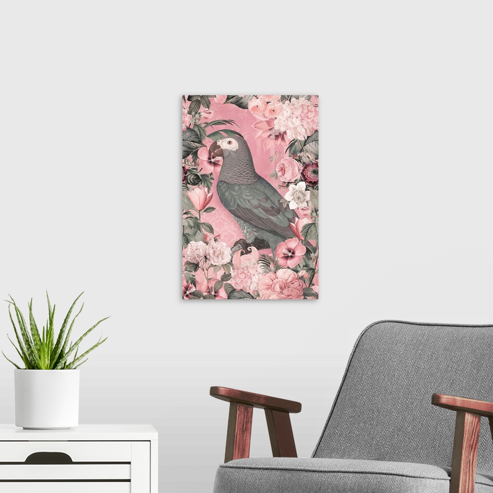 A modern room featuring The Parrots Paradise Garden Pastel Pink