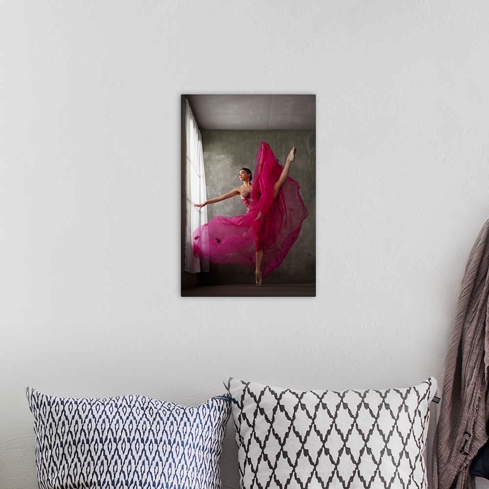 A bohemian room featuring The Pose Of Red Gown Ballerina