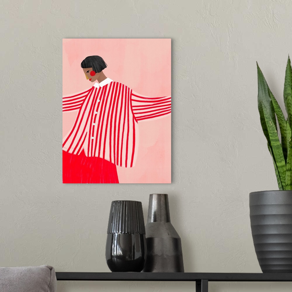 A modern room featuring The Woman With The Red Stripes