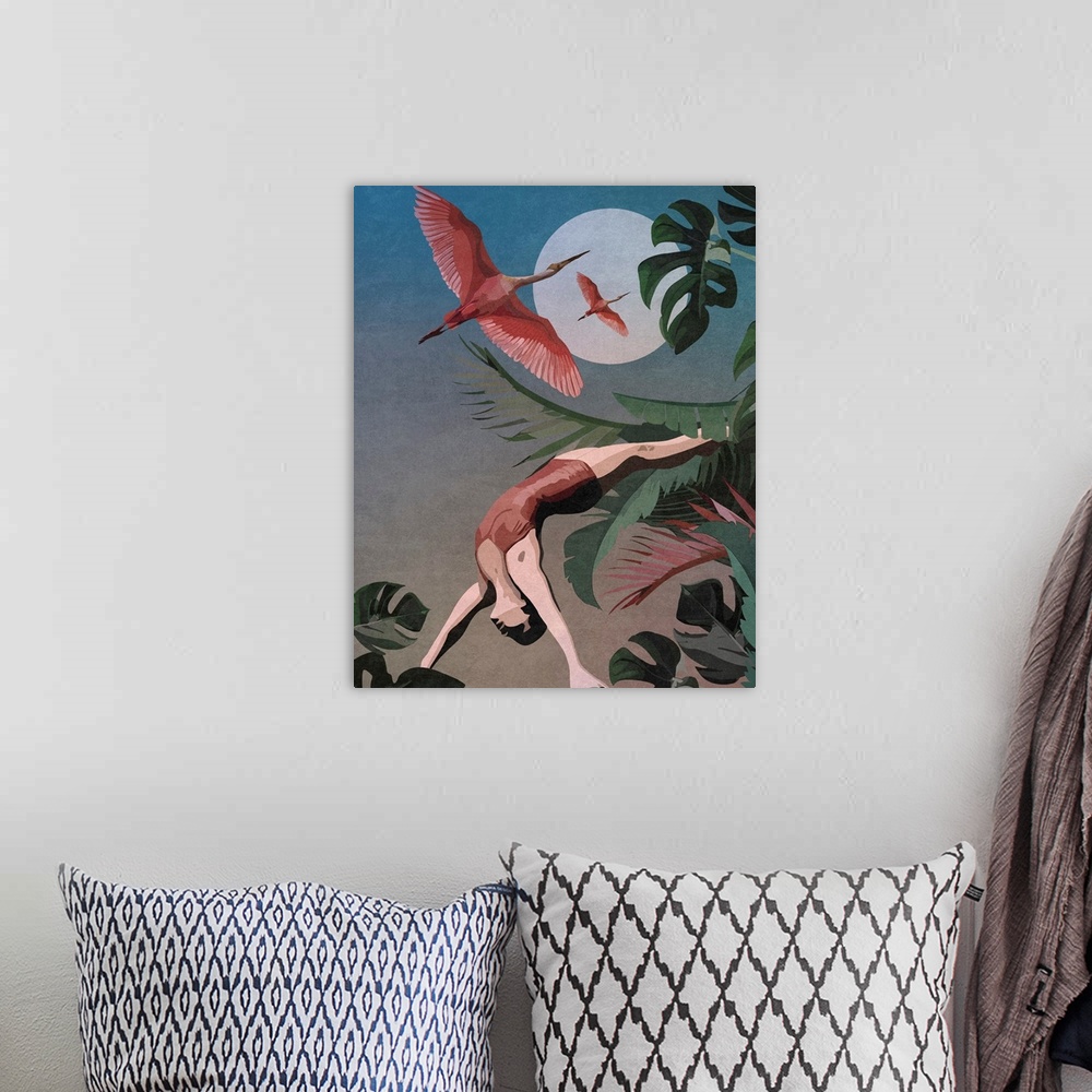 A bohemian room featuring Tropcal Flamingo
