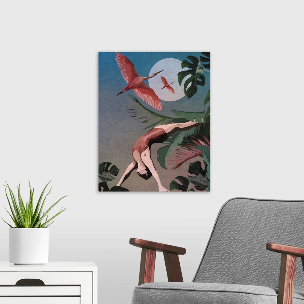 A modern room featuring Tropcal Flamingo