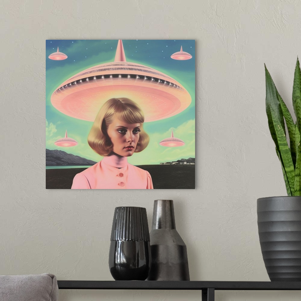 A modern room featuring UFO Barbie