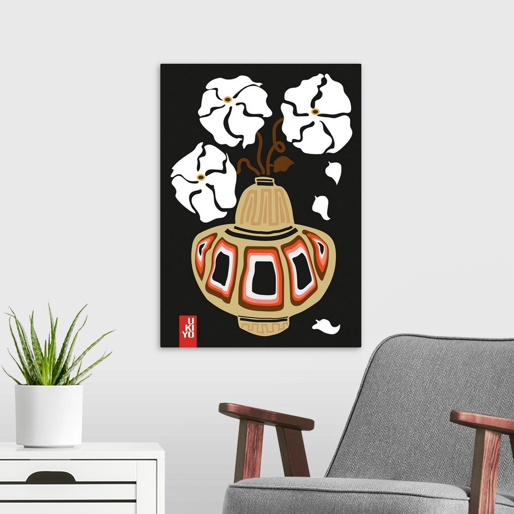 A modern room featuring Ukiyo Vase Flower Black
