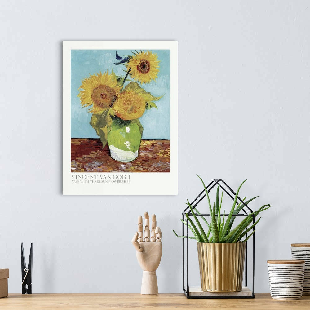 A bohemian room featuring Vase With Three Sunflowers