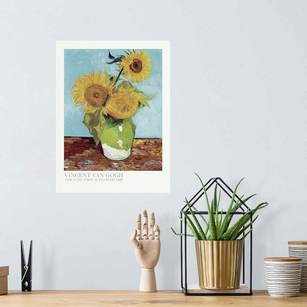 A bohemian room featuring Vase With Three Sunflowers