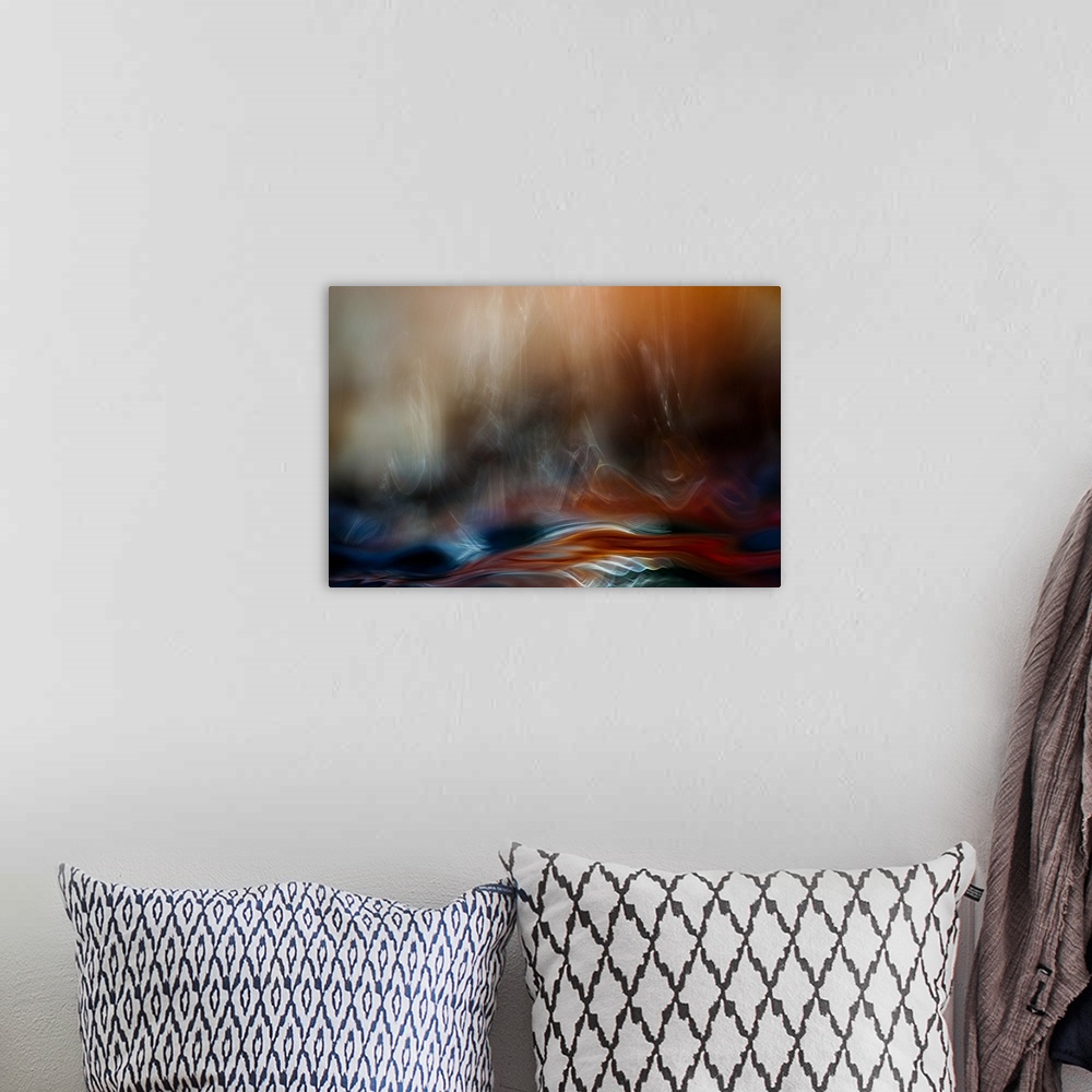 A bohemian room featuring Abstract photograph with motion blur, creating light patterns.