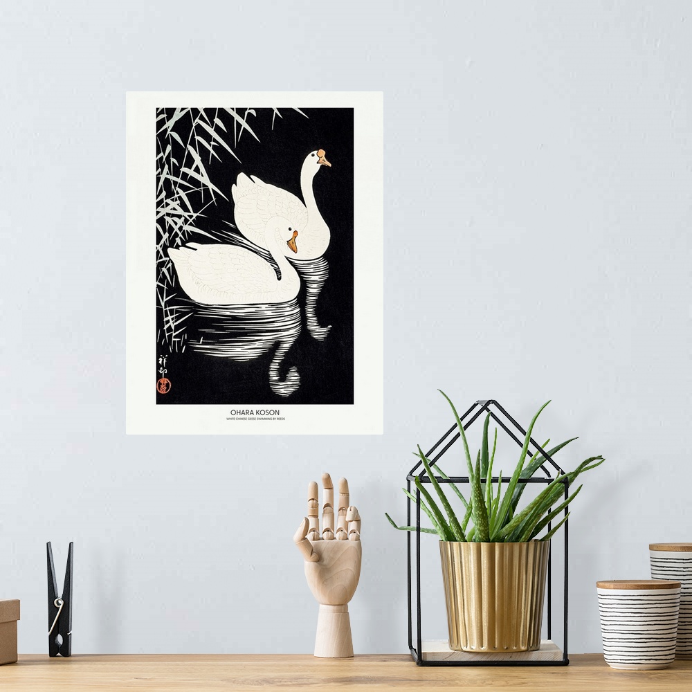 A bohemian room featuring White Chinese Geese Swimming By Reeds