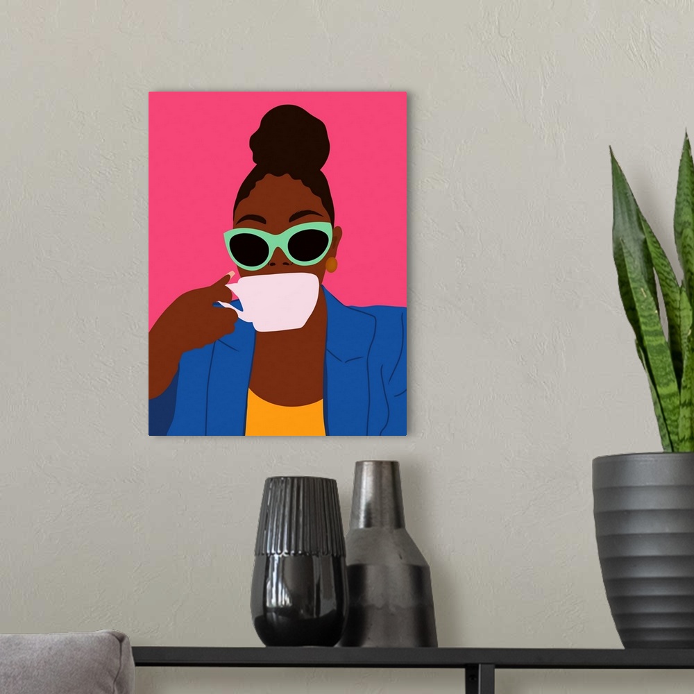 A modern room featuring Woman Drinking Coffee