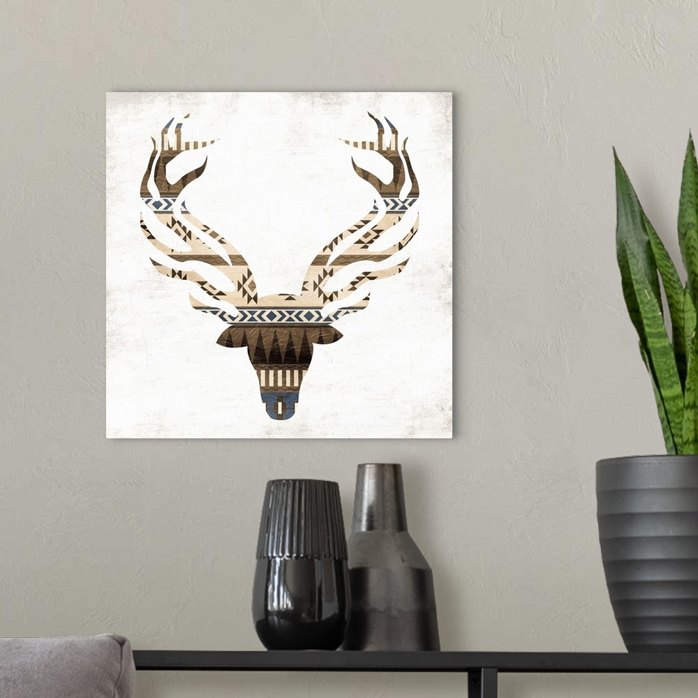 A modern room featuring A deer silhouette with geometric patterns.